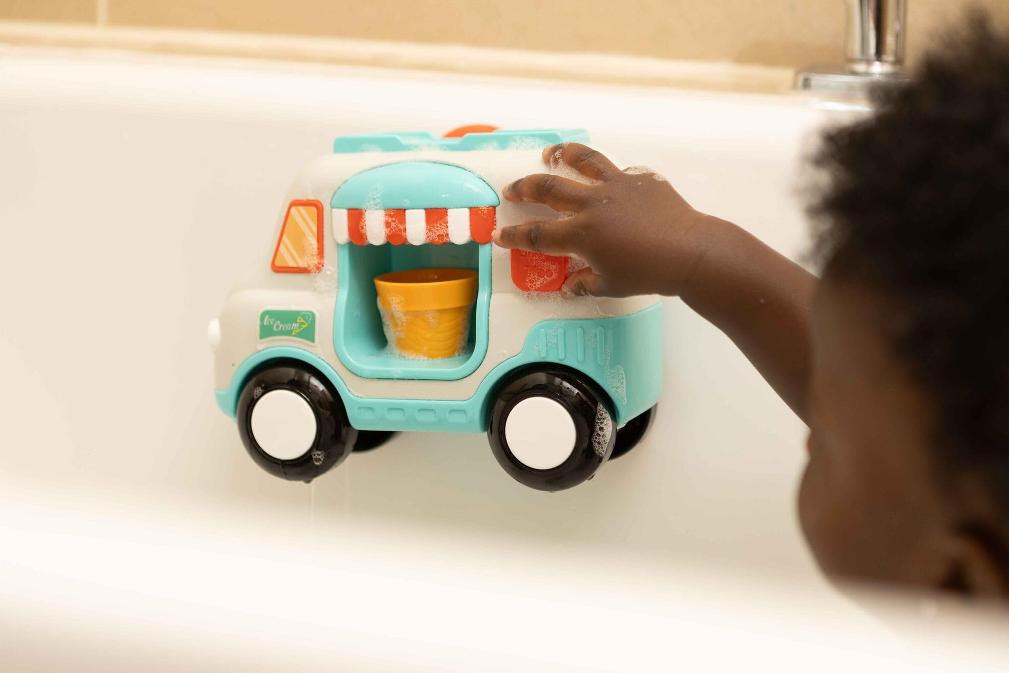 Nuby Ice Cream Shop Bubble Machine Bath Toy - Suction Cups | 2 Cones Included 5