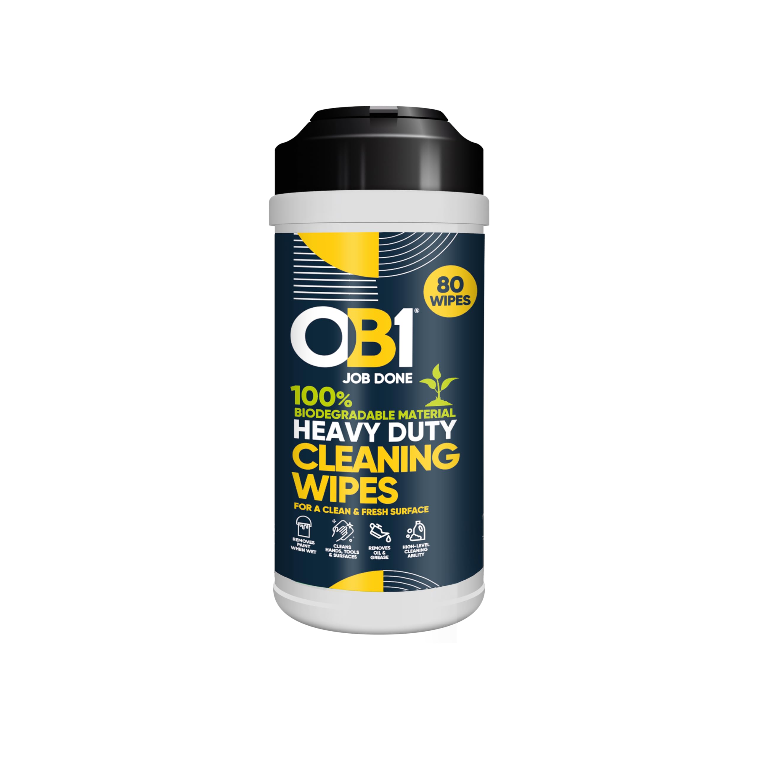 OB1 Heavy Duty Biodegradable Cleaning Wipes – 80 Count, Citrus Scent, For Hands & Tools