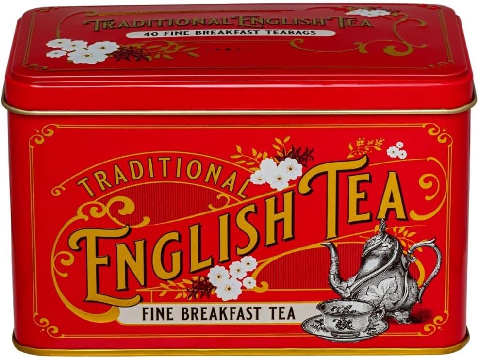 New English Teas Vintage Victorian Tea Tin in Berry-Red with 40 English Breakfast Teabags 1
