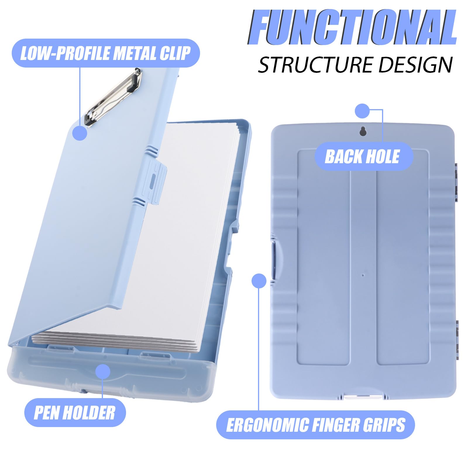 ASelected Plastic Clipboard with Storage for A4 Documents | Pen Holder | Blue 5