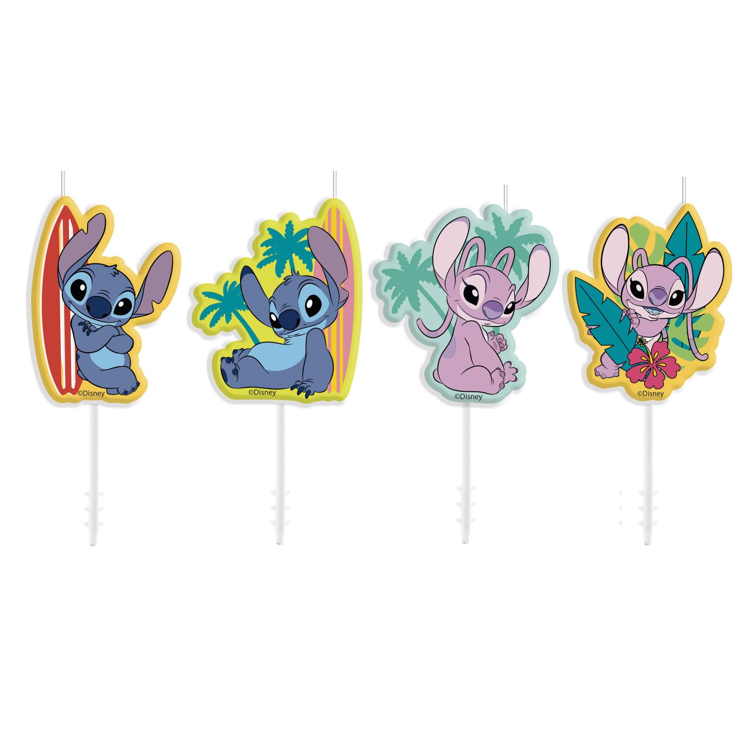 dekora Disney Lilo & Stitch Birthday Candles - Set of 4 Tropical Themed Cake Decorations