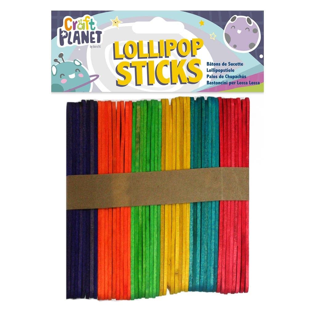 Craft Planet Lollipop Sticks - Assorted Colours, Wood, 50 Pieces