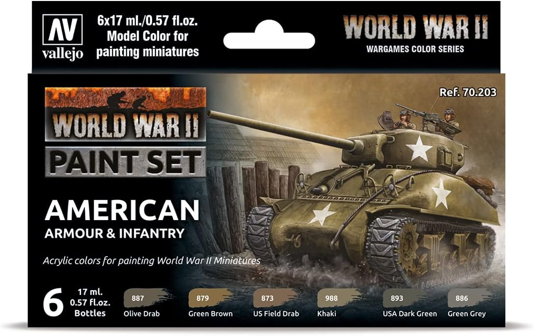 Vallejo Model Color Set - WWII American Armour & Infantry Paints, 17 ml (Pack of 6) 1