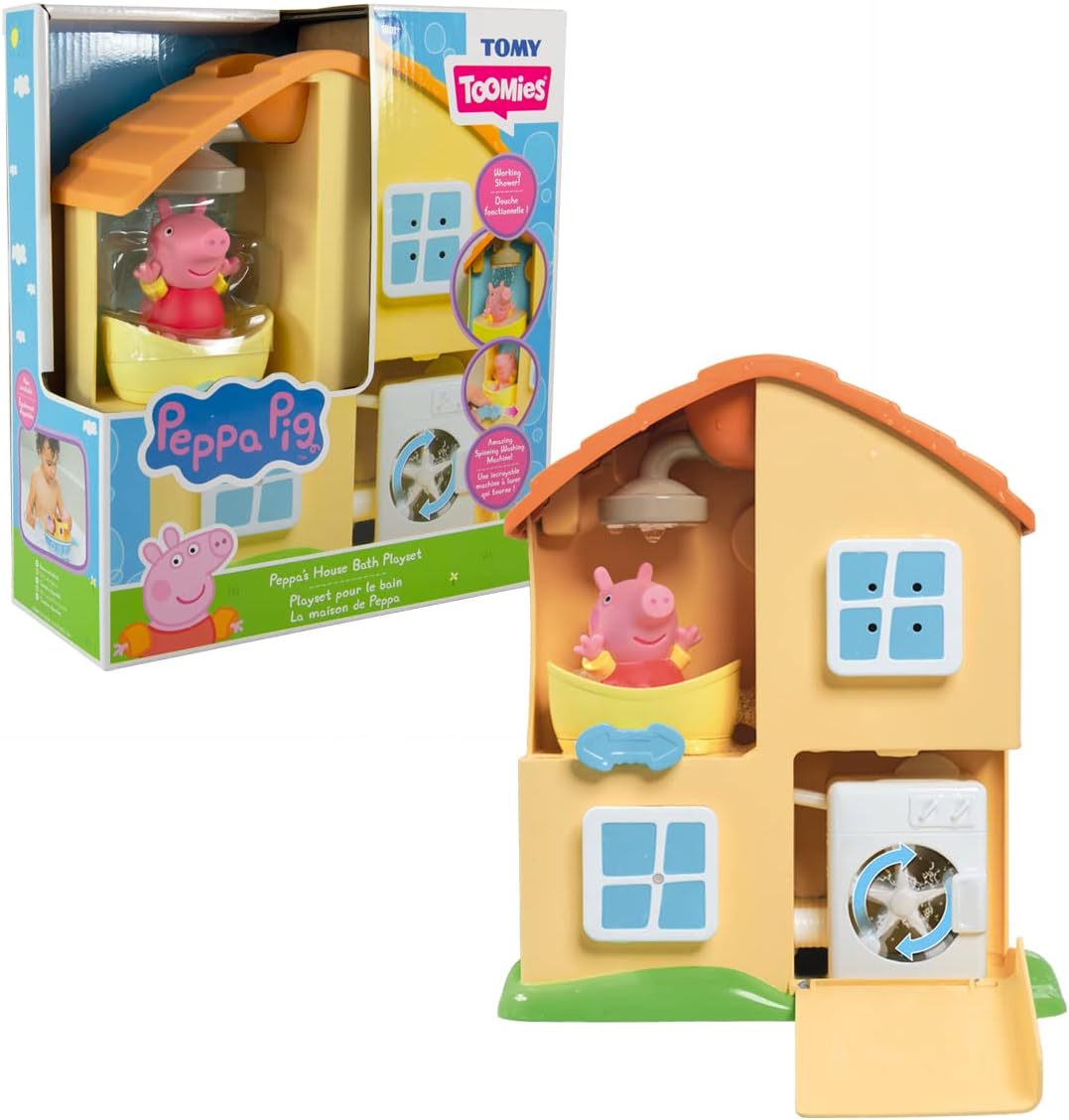 Peppa's House Bath Playset - Waterfall & Spinning Washing Machine Fun for Toddlers 1