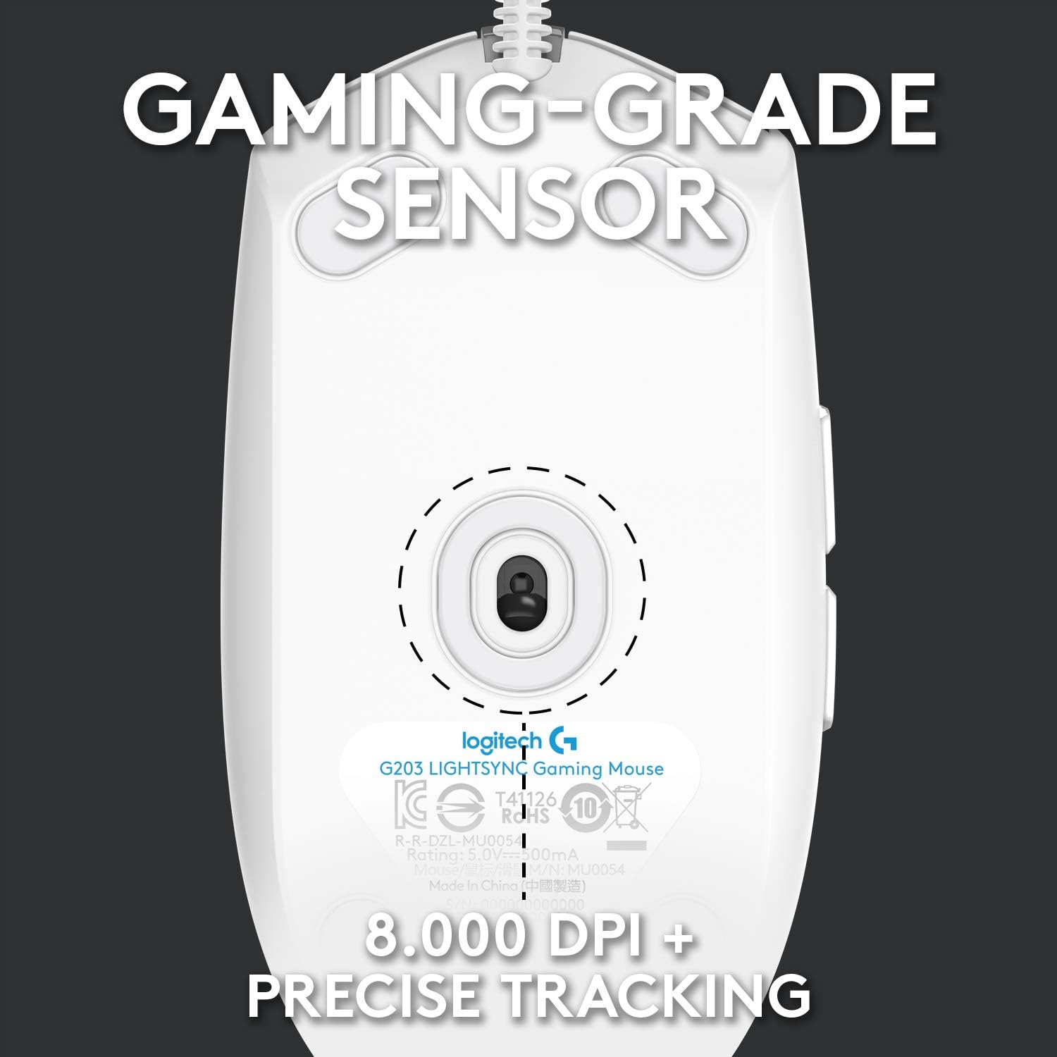 Logitech G203 LIGHTSYNC Gaming Mouse - 8K DPI, 6 Programmable Buttons, RGB Lighting, Lightweight Design - White 6