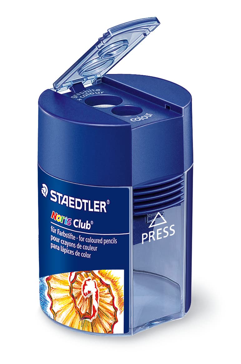 STAEDTLER Noris Club Double Hole Tub Sharpener 512 002 - Blue | Metal Insert | Hinged Cover 2