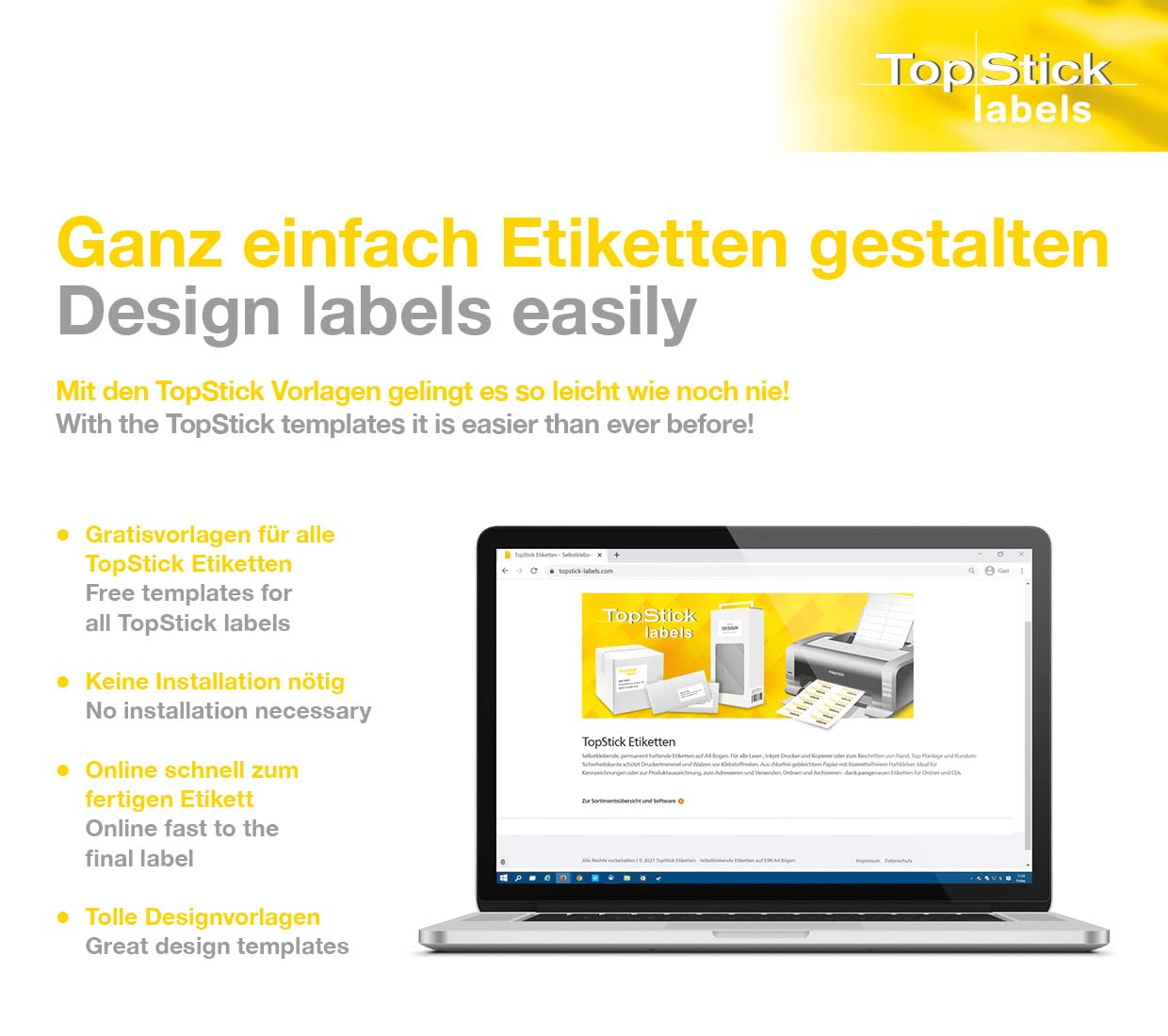TopStick A4 Self Adhesive Address Labels, 21 Labels Per Sheet, 100 Sheets, 3