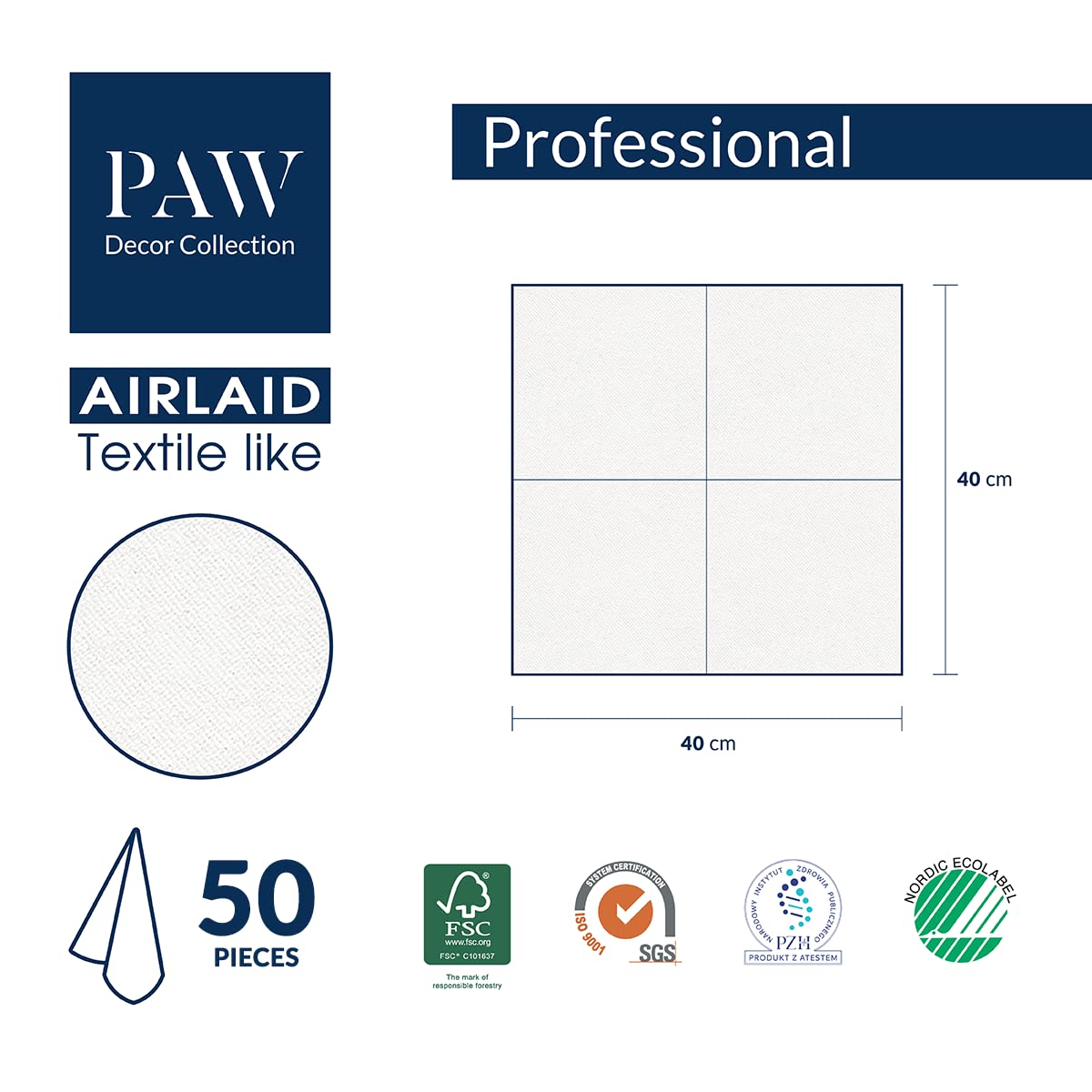 PAW Cloth-Like Airlaid Napkins 40 x 40 cm | 50 Pieces | Willow Branch