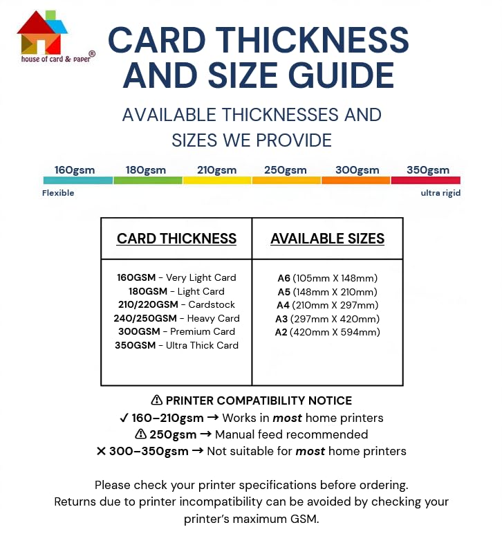 House of Card & Paper A5 160 GSM Card - White | Pack of 100 Sheets | Made in the UK 3