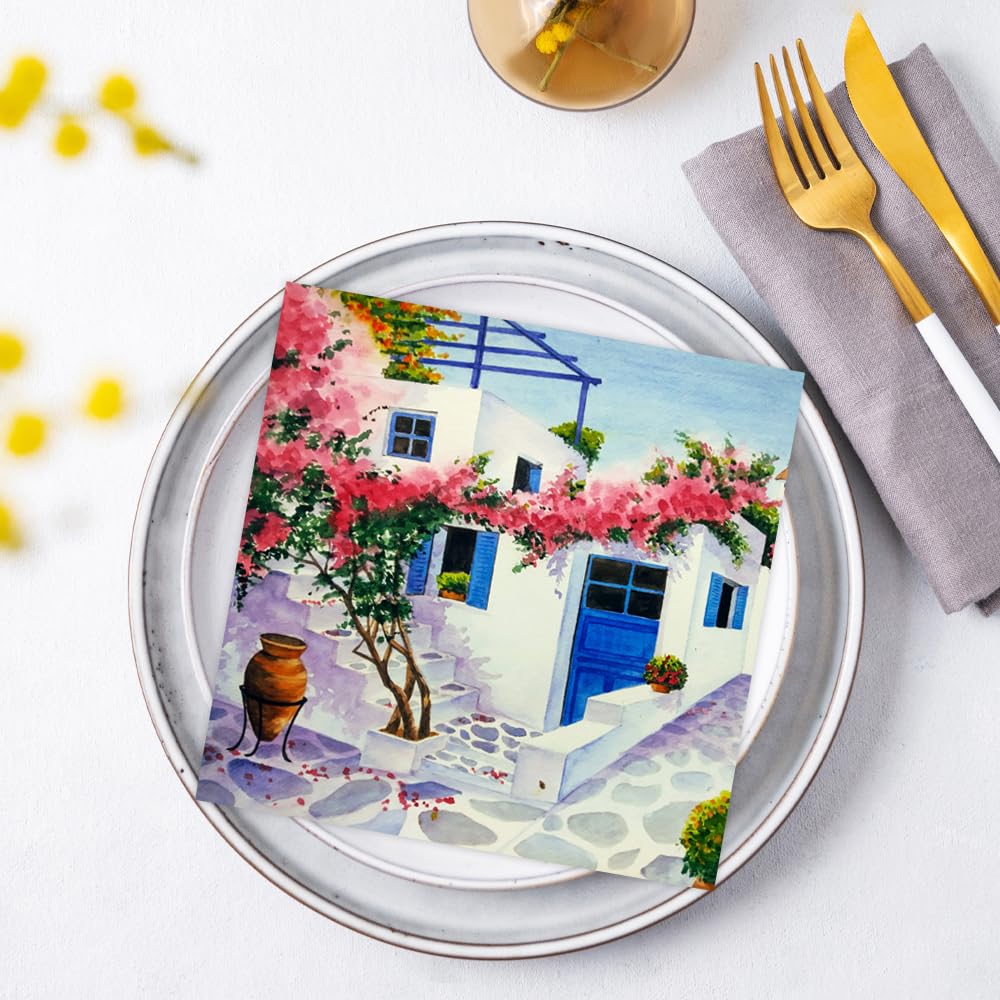 ti-flair Mykonos Village Lunch Napkins - 3-Ply Paper, 33cm Square, Pack of 20 5