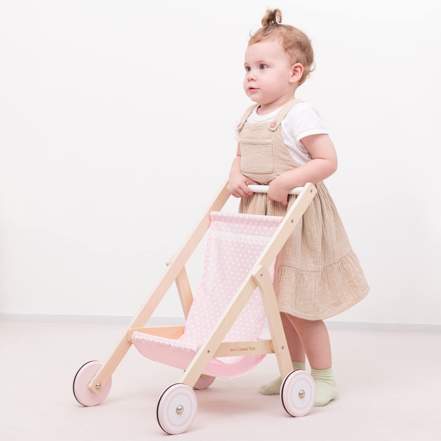 New Classic Toys Wooden Doll Stroller for Children 36 Months and Up - Pink/Natural 4