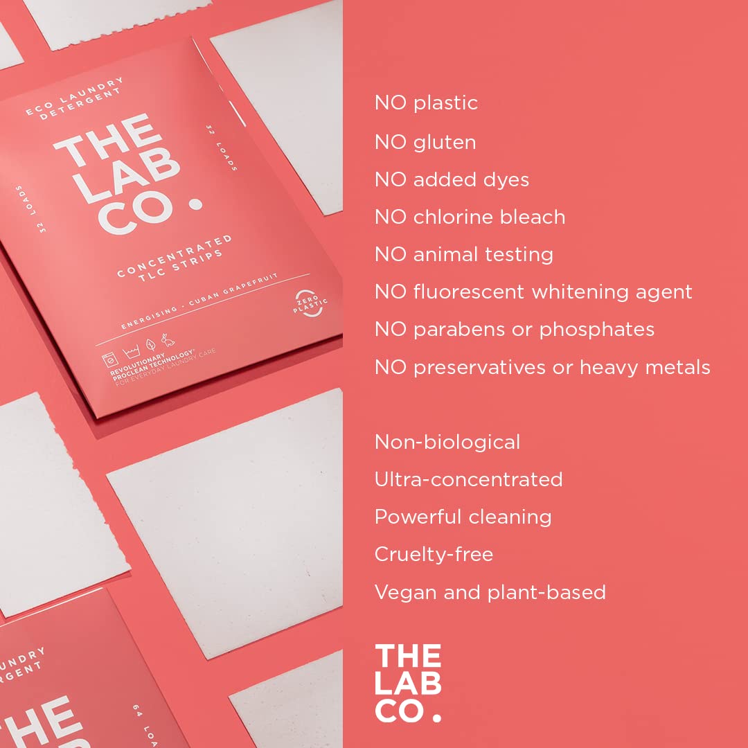The Lab Co. - Laundry Detergent Strips (32 Loads, Non-Bio, Sensitive Skin, Energising Grapefruit Amber Eucalyptus) 4