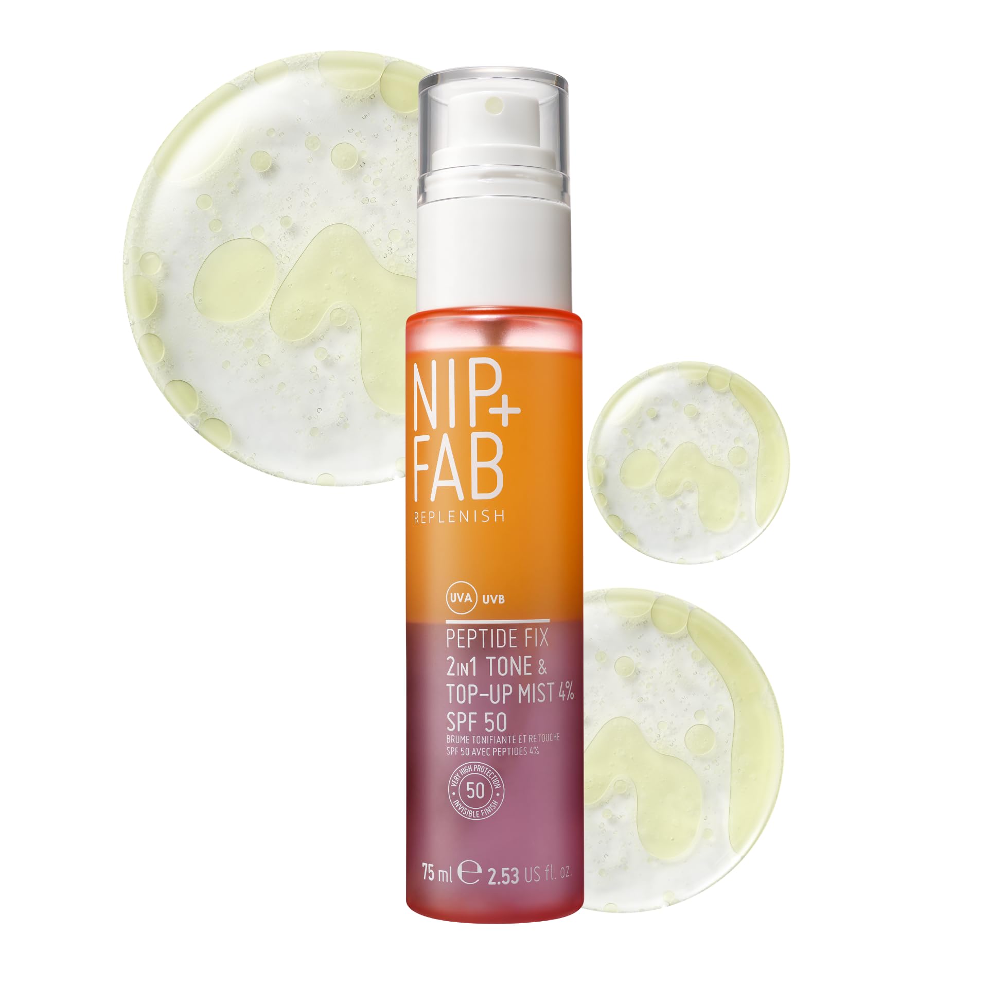 Nip+Fab Peptide Fix 2-in-1 Tone & Top-Up Mist - SPF 50, Hydrating, Plumping | 75 ml