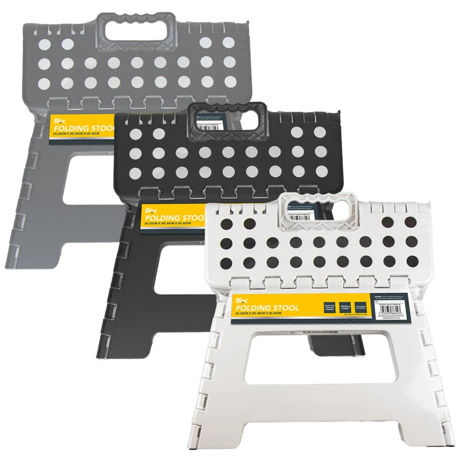 Bloc Folding Step Stool - Lightweight Plastic Design | 30cm Max Height | Assorted Colours