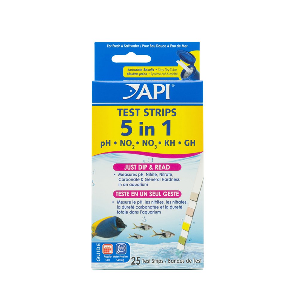 API 5-IN-1 Test Strips for Freshwater & Saltwater Aquariums | 25 Count
