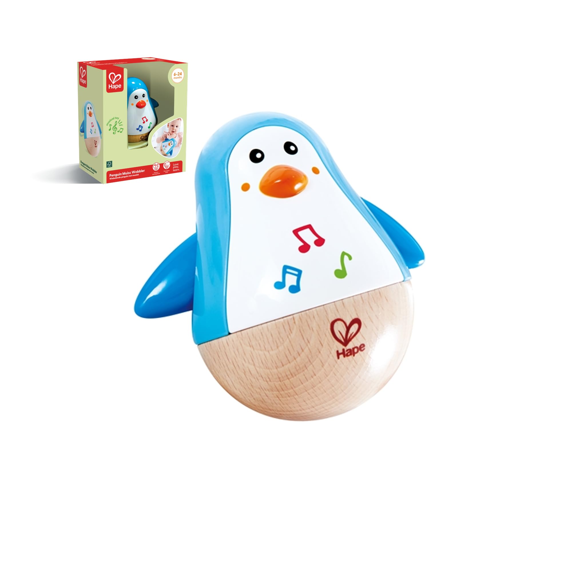 Hape Penguin Musical Wobbler - Roly-Poly Toy with Soothing Tinkling Sounds for Babies 6 Months+
