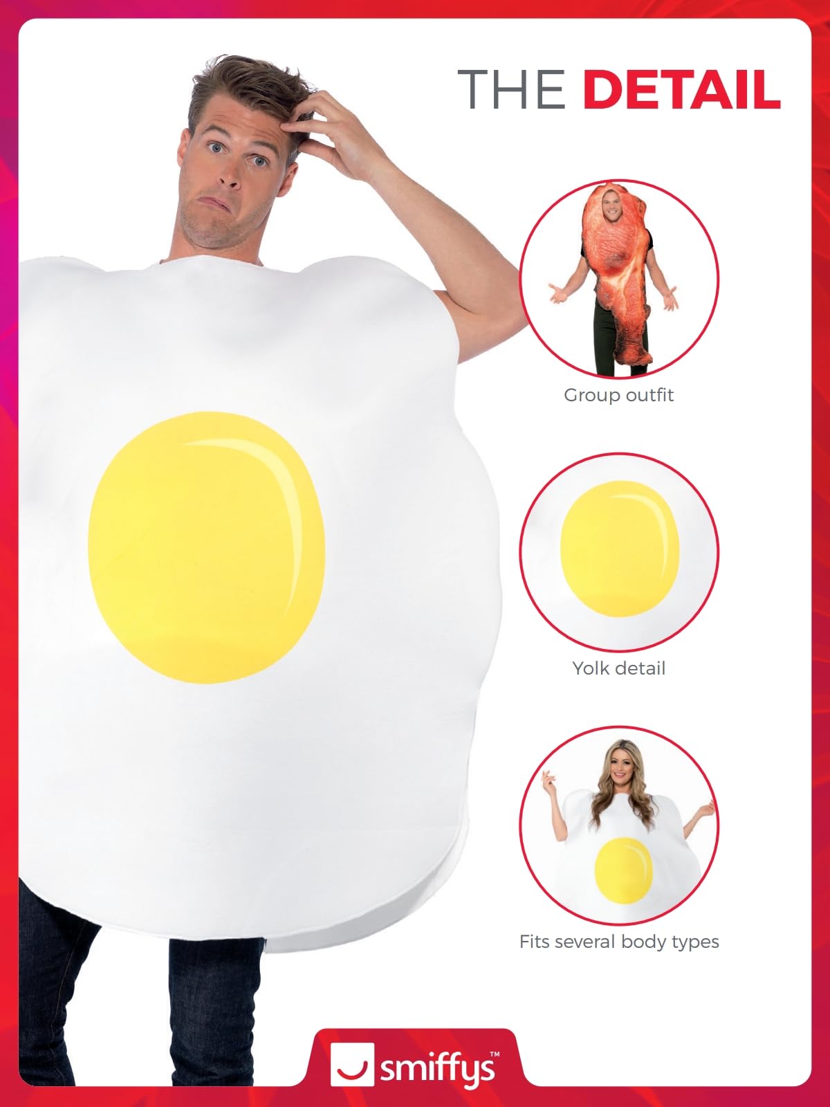 Smiffys Egg Costume - Adult Unisex Funny Fancy Dress with Printed Tabard 4