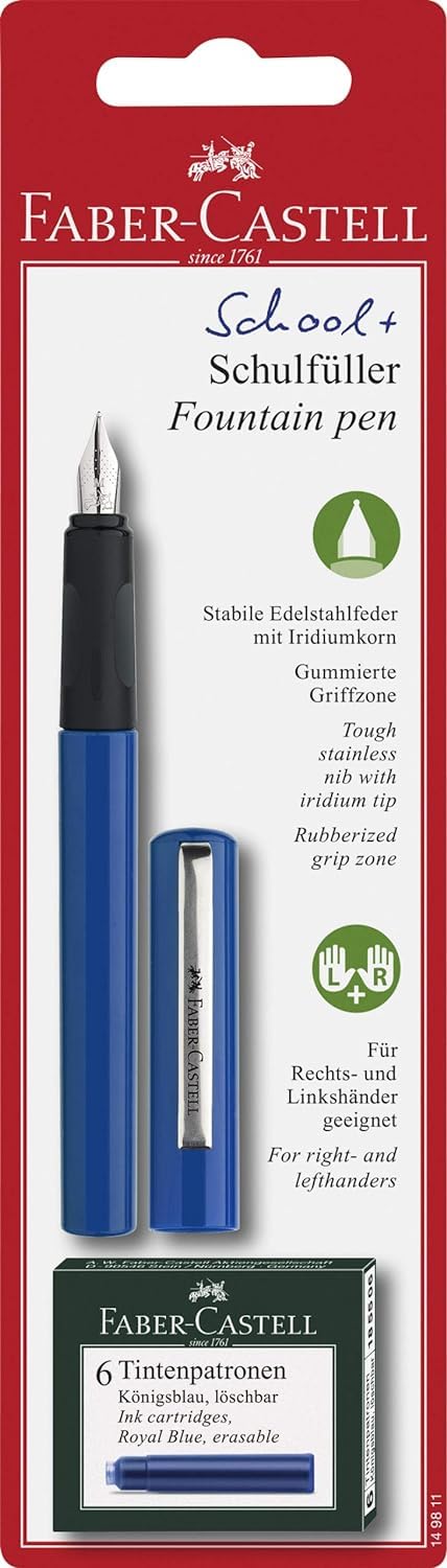 Faber-Castell Metal Fountain Pen - Fine 0.3mm Nib | Refillable | Blue Ink | Ergonomic Grip