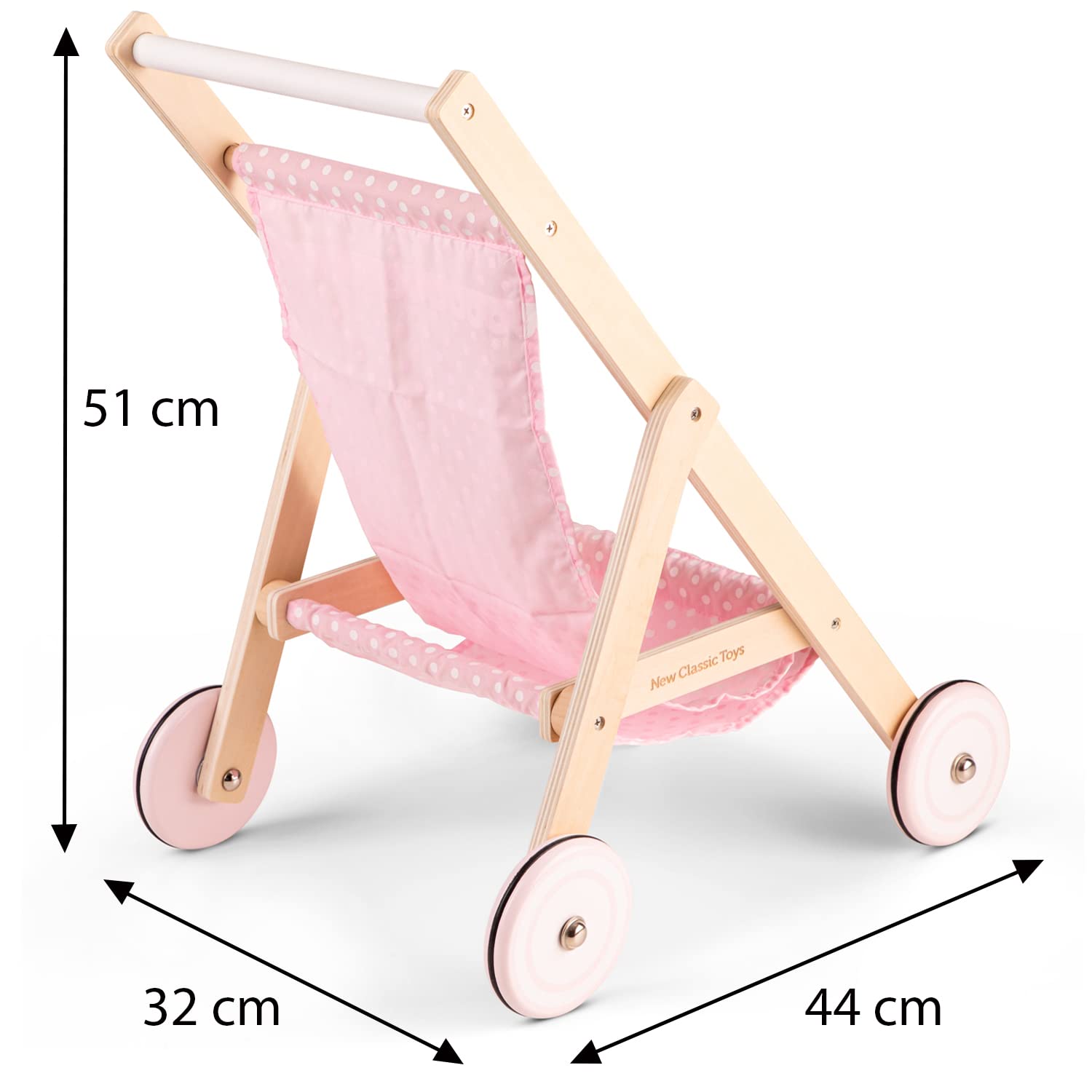 New Classic Toys Wooden Doll Stroller for Children 36 Months and Up - Pink/Natural 5