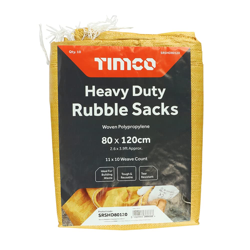 TIMCO Heavy Duty Rubble Sacks - Tear Resistant, Reusable | Polypropylene, Yellow Brown | Pack of 10 XXL Bags 1