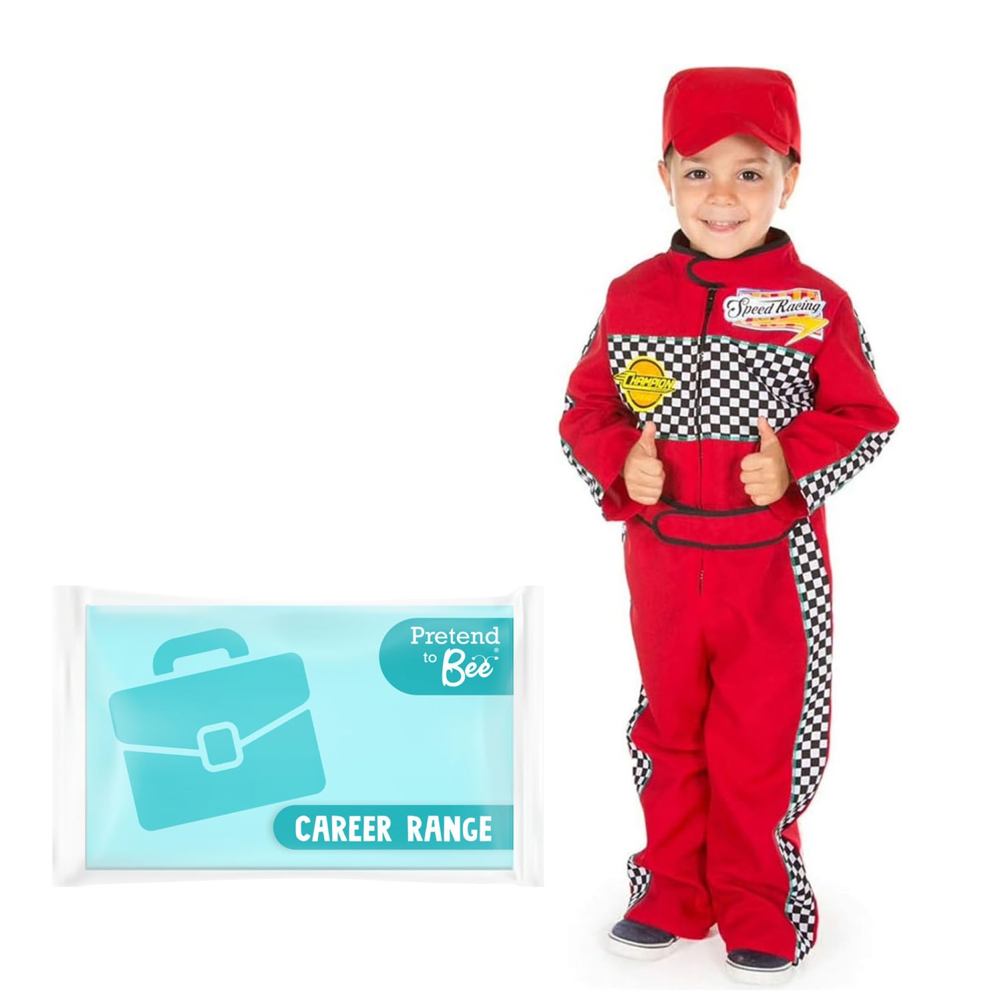 PRETEND TO BEE Racing Driver Costume - Red Suit and Cap, 2-3 Years