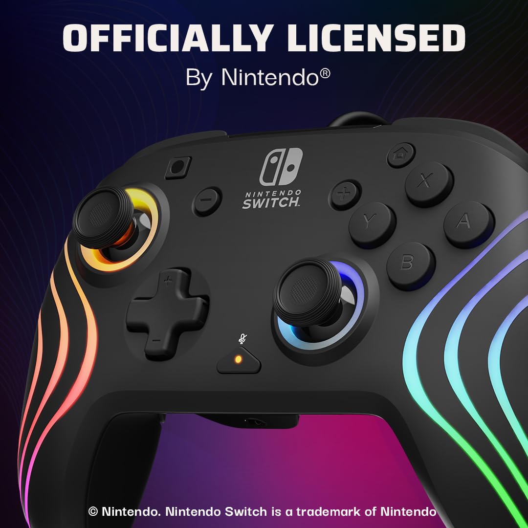 PDP Afterglow Wave Wired Controller for Nintendo Switch - Black | RGB Lighting