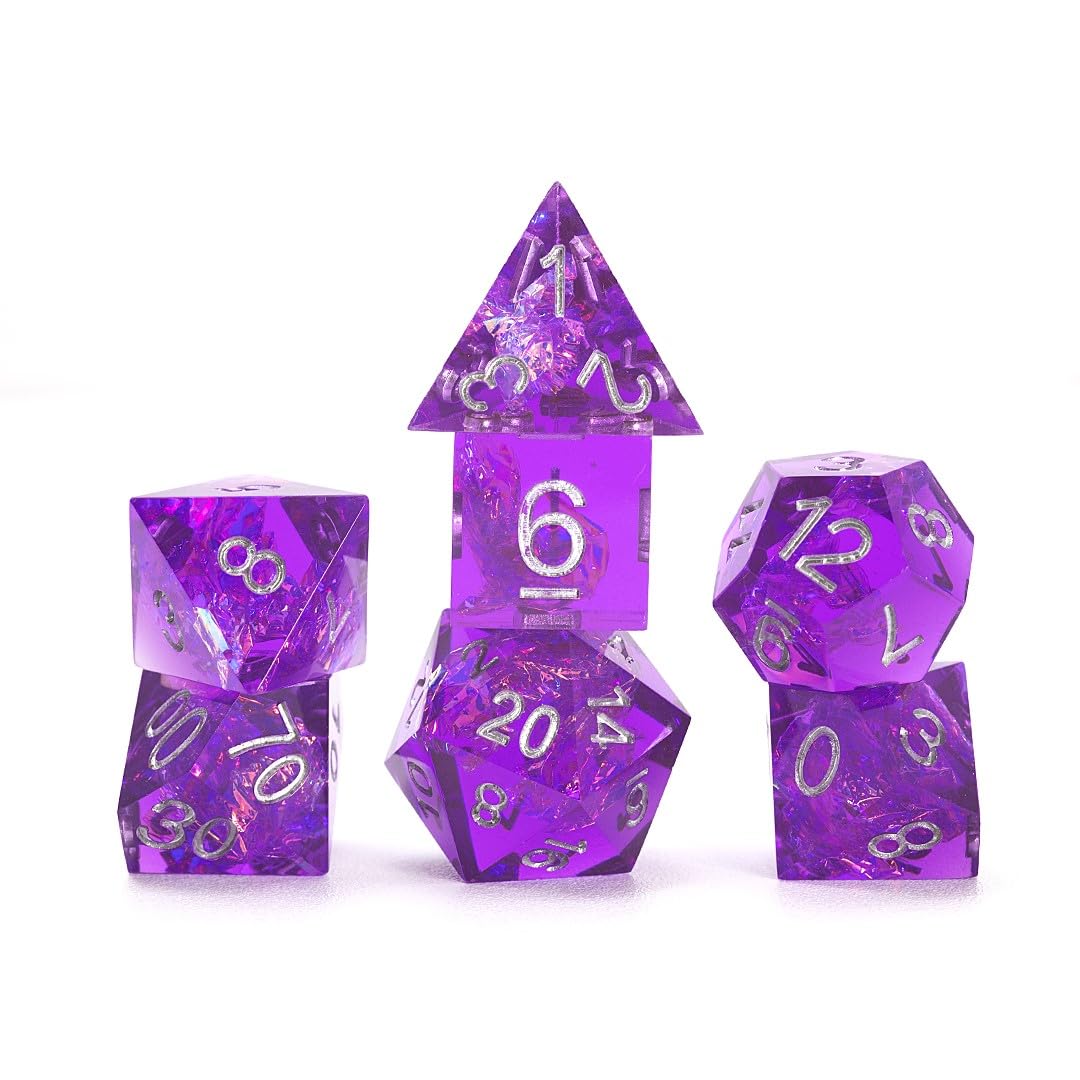 Sirius Dice RPG Dice Set (7 Pieces) - Sharp Purple Fairy Theme | Number Theme 1