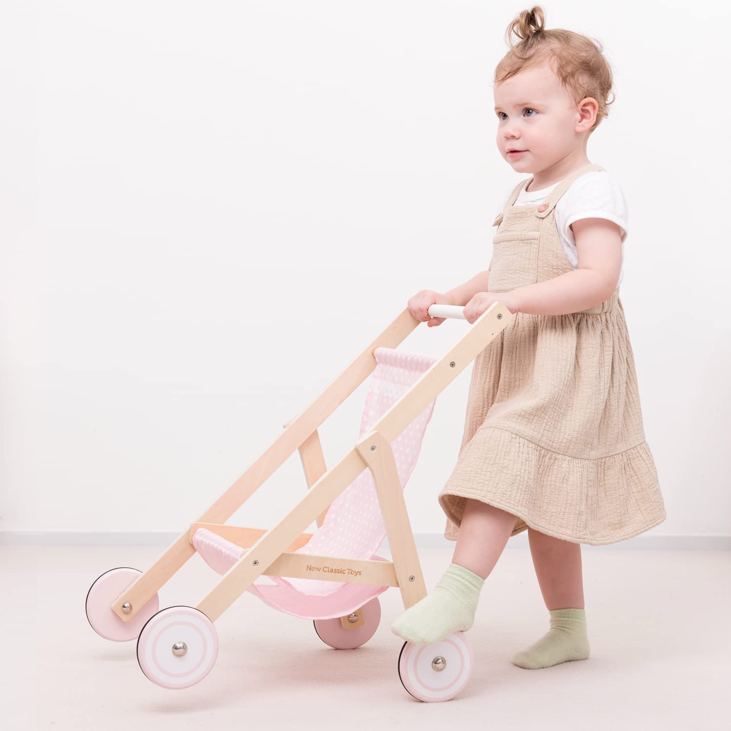 New Classic Toys Wooden Doll Stroller for Children 36 Months and Up - Pink/Natural 6