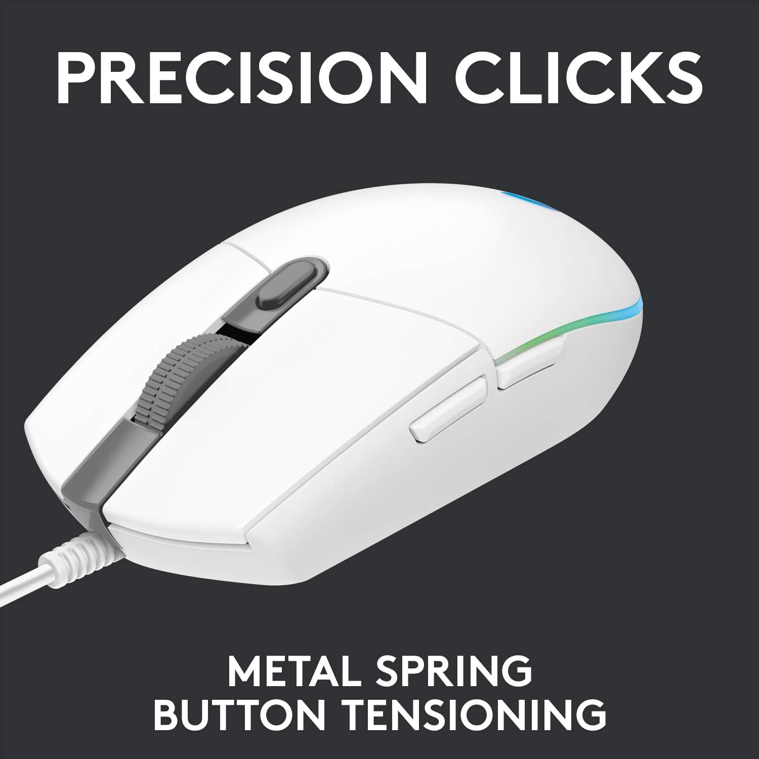 Logitech G203 LIGHTSYNC Gaming Mouse - 8K DPI, 6 Programmable Buttons, RGB Lighting, Lightweight Design - White 8