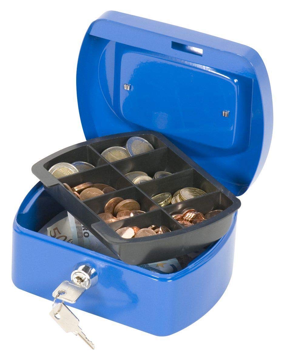 Q-Connect Metal Cash Box - Blue | Key Lock | Plastic Insert | Portable