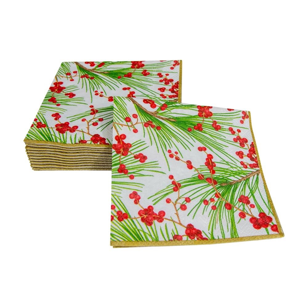 Caspari Berries and Pine Triple-Ply Paper Cocktail Napkins - 20 Per Package 13