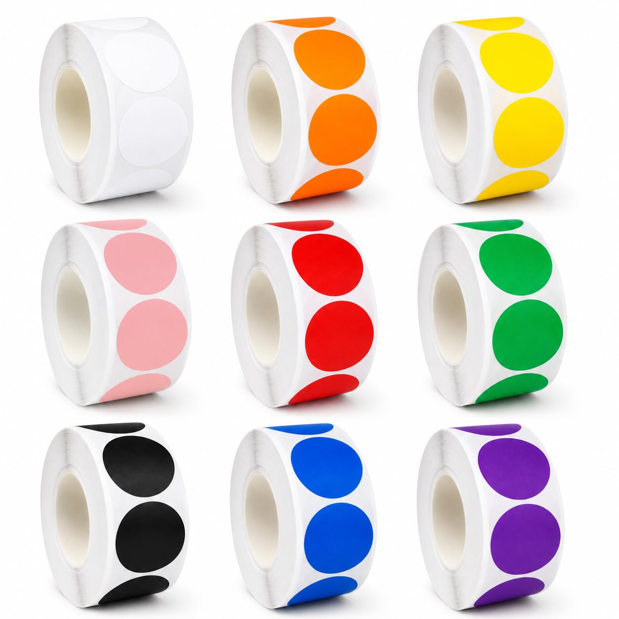 Muexoee Colour-coding Labels - 4500 Pack 25mm Round Sticky Dots | 9 Assorted Rolls