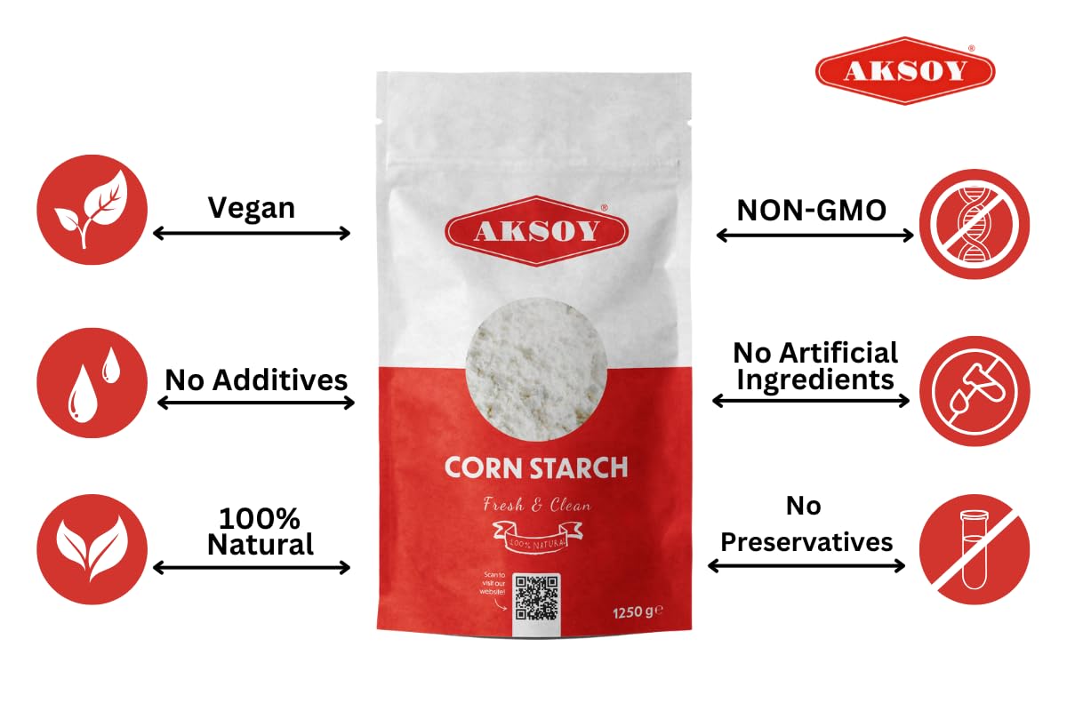 AKSOY 100% Pure Corn Starch | 1.25 KG Resealable Pouch | Non-GMO, Vegan Thickener for Gravy, Sauces, Baking & Puddings 4