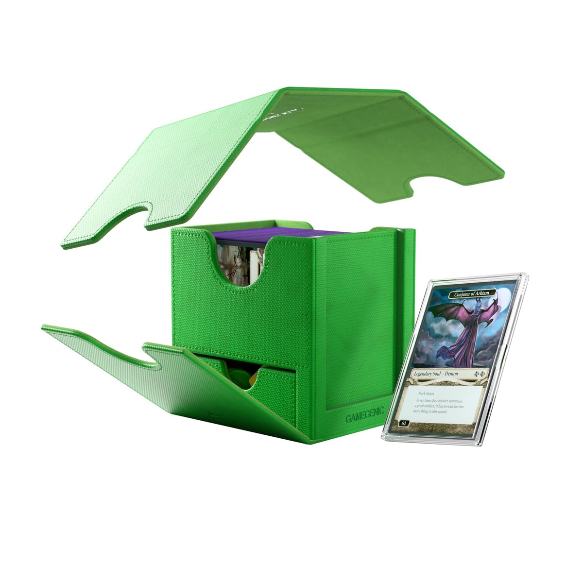 Gamegenic Sidekick Pro 100+ XL Card Box - Green | Holds 100+ Double Sleeved Cards | Includes Slide Case 3