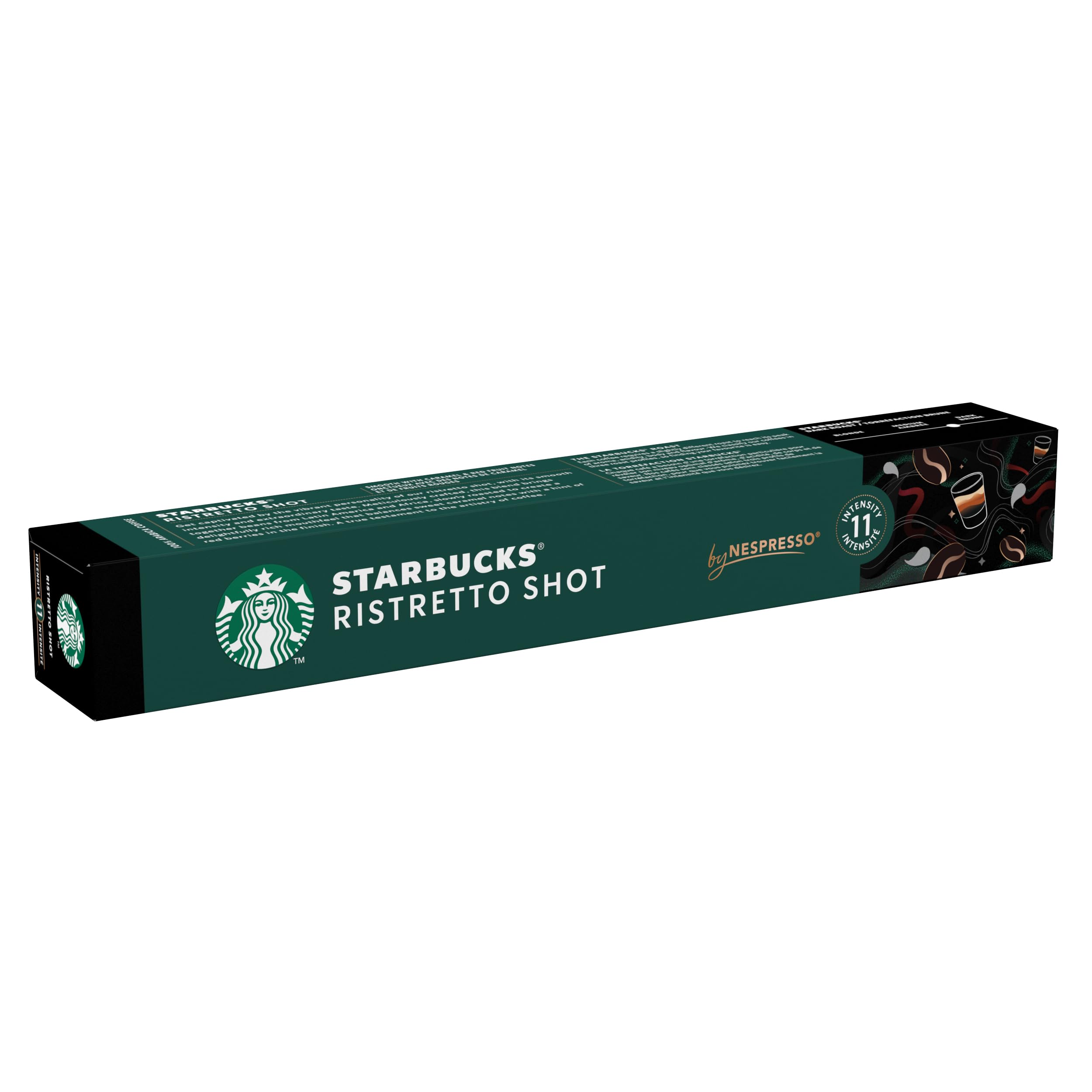 STARBUCKS Ristretto Shot by Nespresso Coffee Capsules, Dark Roast, Intensity 11, 10 Count