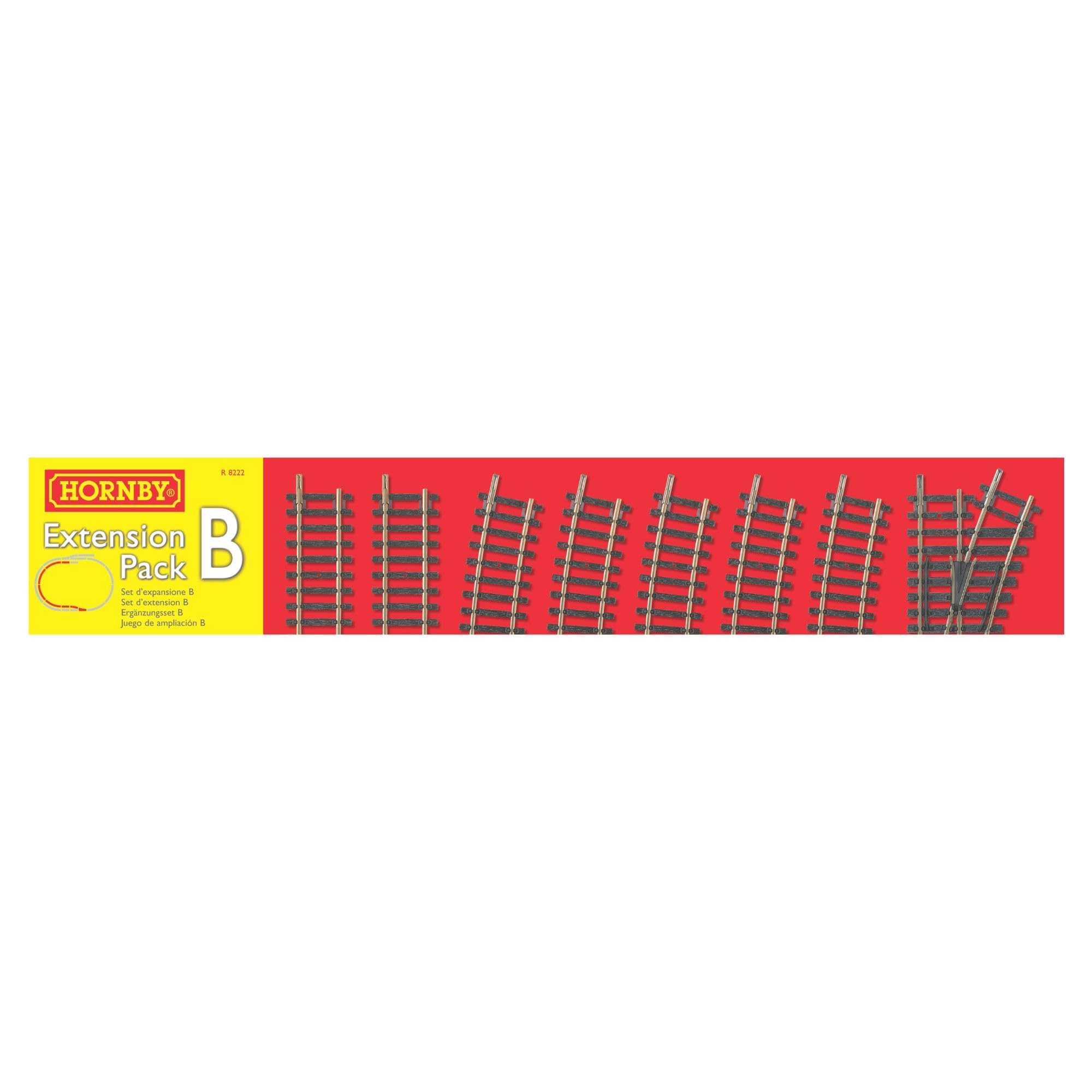 Hornby R8222 OO Gauge Track Extension Pack B - Straight & Curve Tracks, Right Hand Point, Buffer Stop