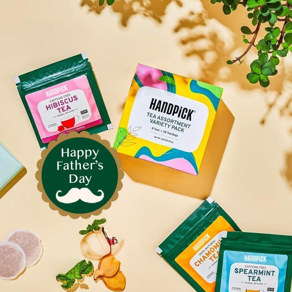 HANDPICK Tea Sampler Gift Box - 8 Flavors, 40 Tea Bags | English Breakfast, Green, Herbal 2