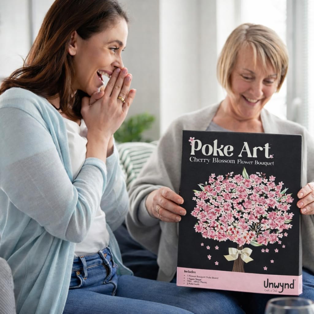 Unwynd Poke Art Cherry Blossom Flower Bouquet - Mess-Free Craft Kit | Fabric Squares | Ages Teen+ 2