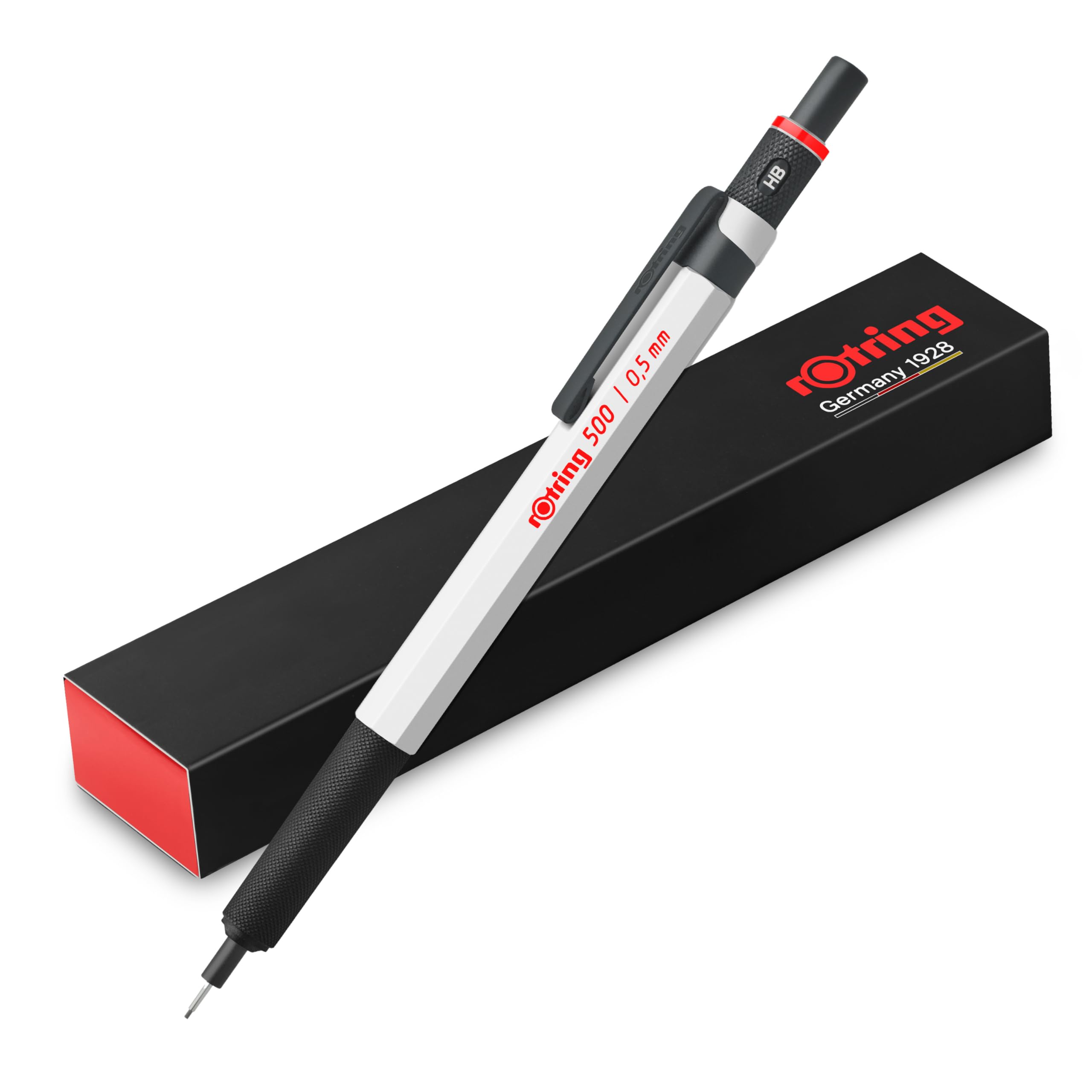 rOtring 500 Mechanical Pencil - 0.5mm HB Lead | White | Ergonomic Textured Grip