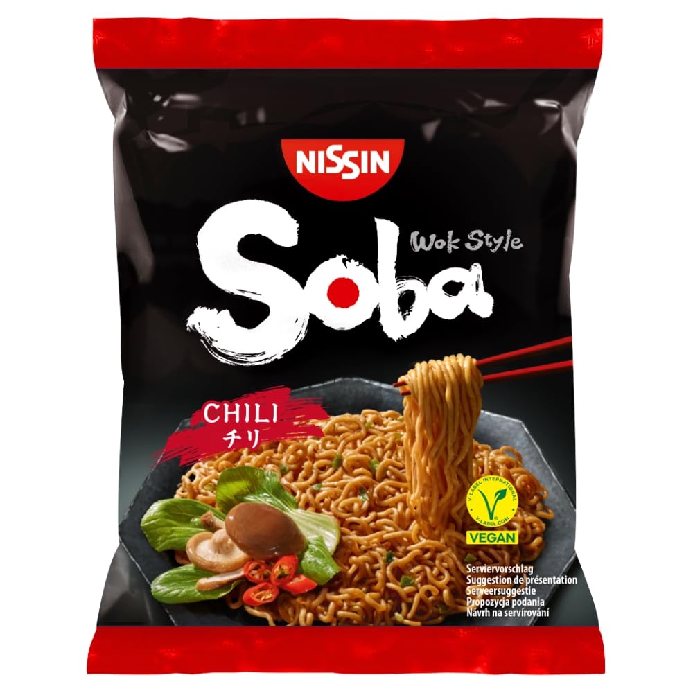 NISSIN Soba Wok Style Chilli Flavoured Instant Noodles - 111g Packet (Pack of 9)