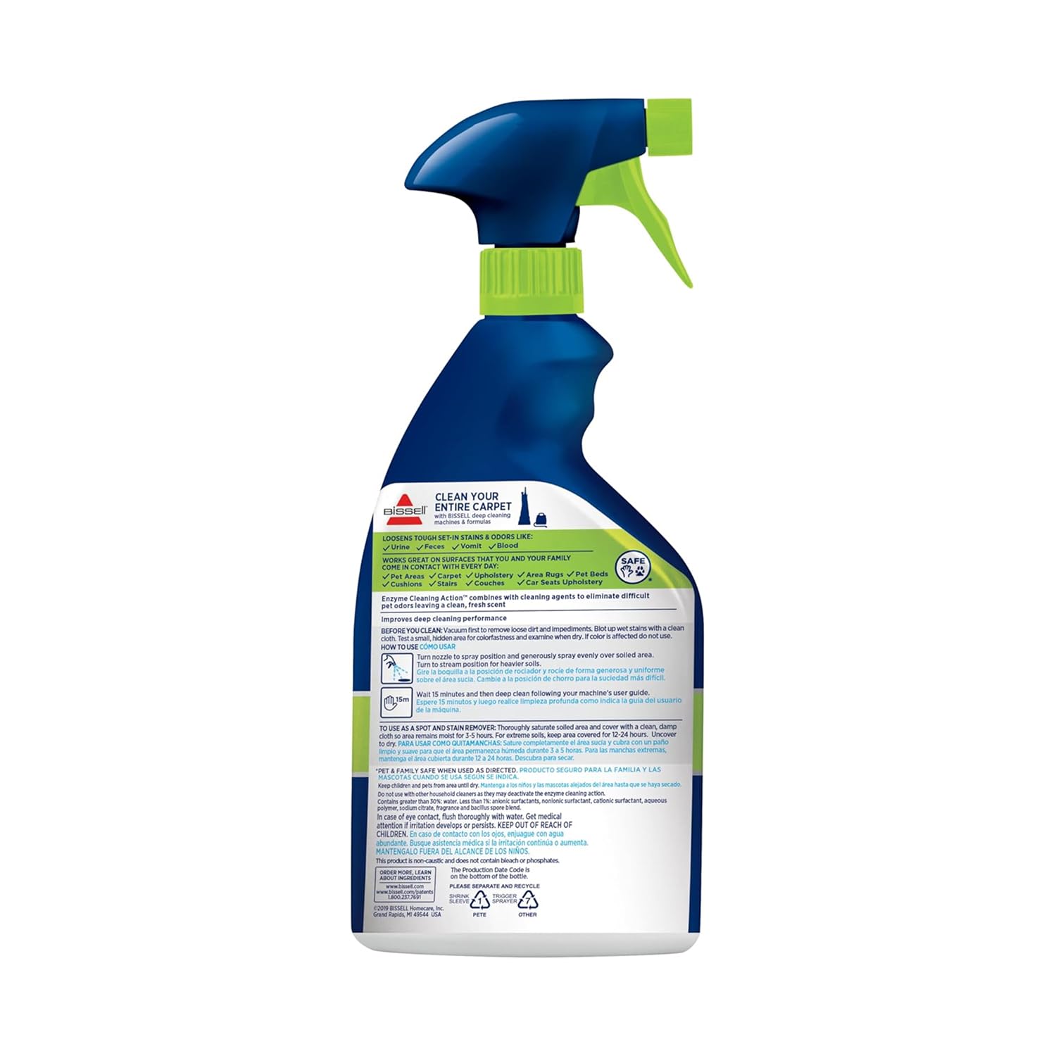BISSELL Pet Stain Pre-Treat Spray for Carpet & Upholstery - Enzyme Cleaning Action | 650 ml