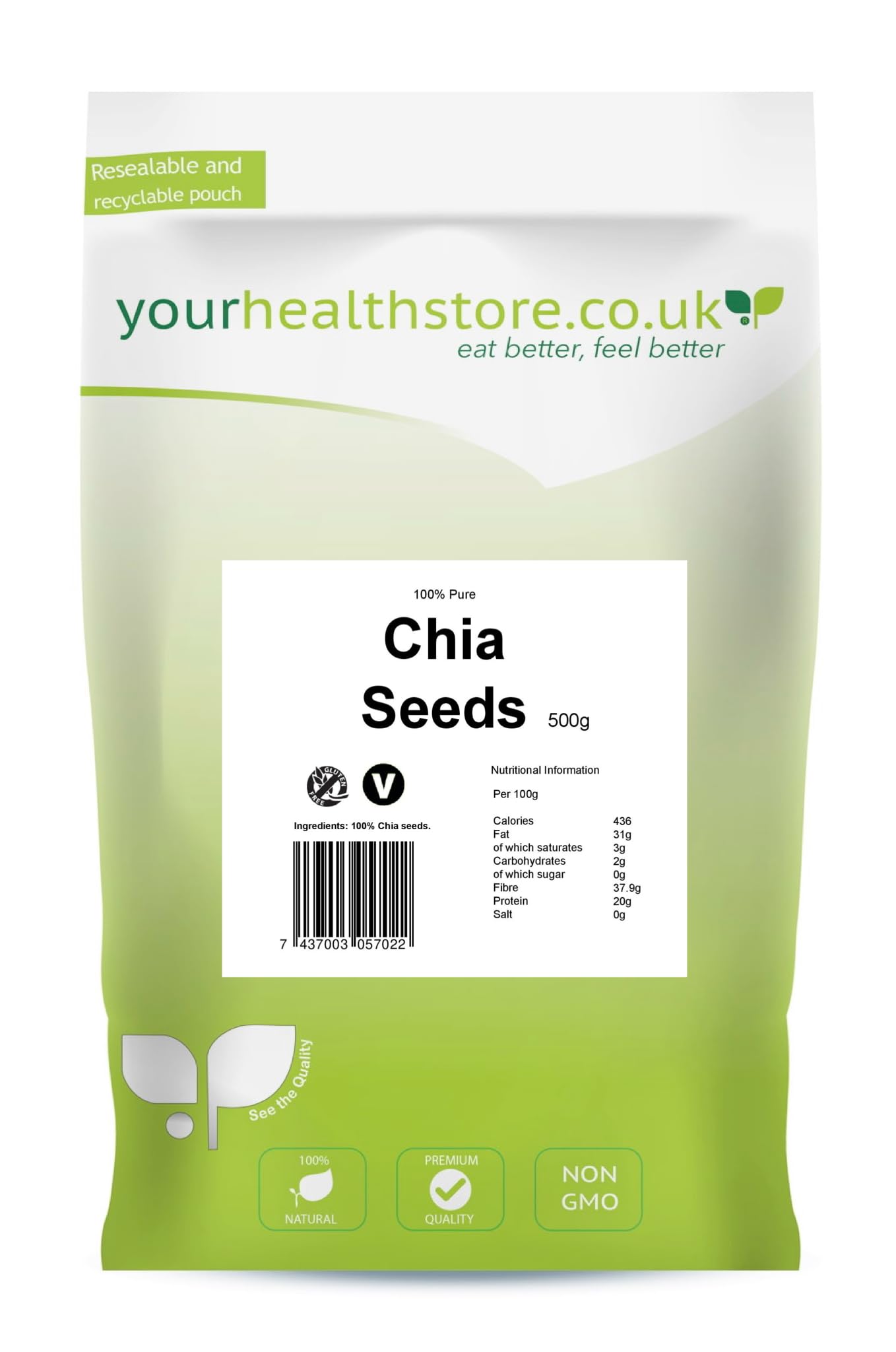 yourhealthstore Raw Chia Seeds - High Fibre & Protein | Vegan | 500g