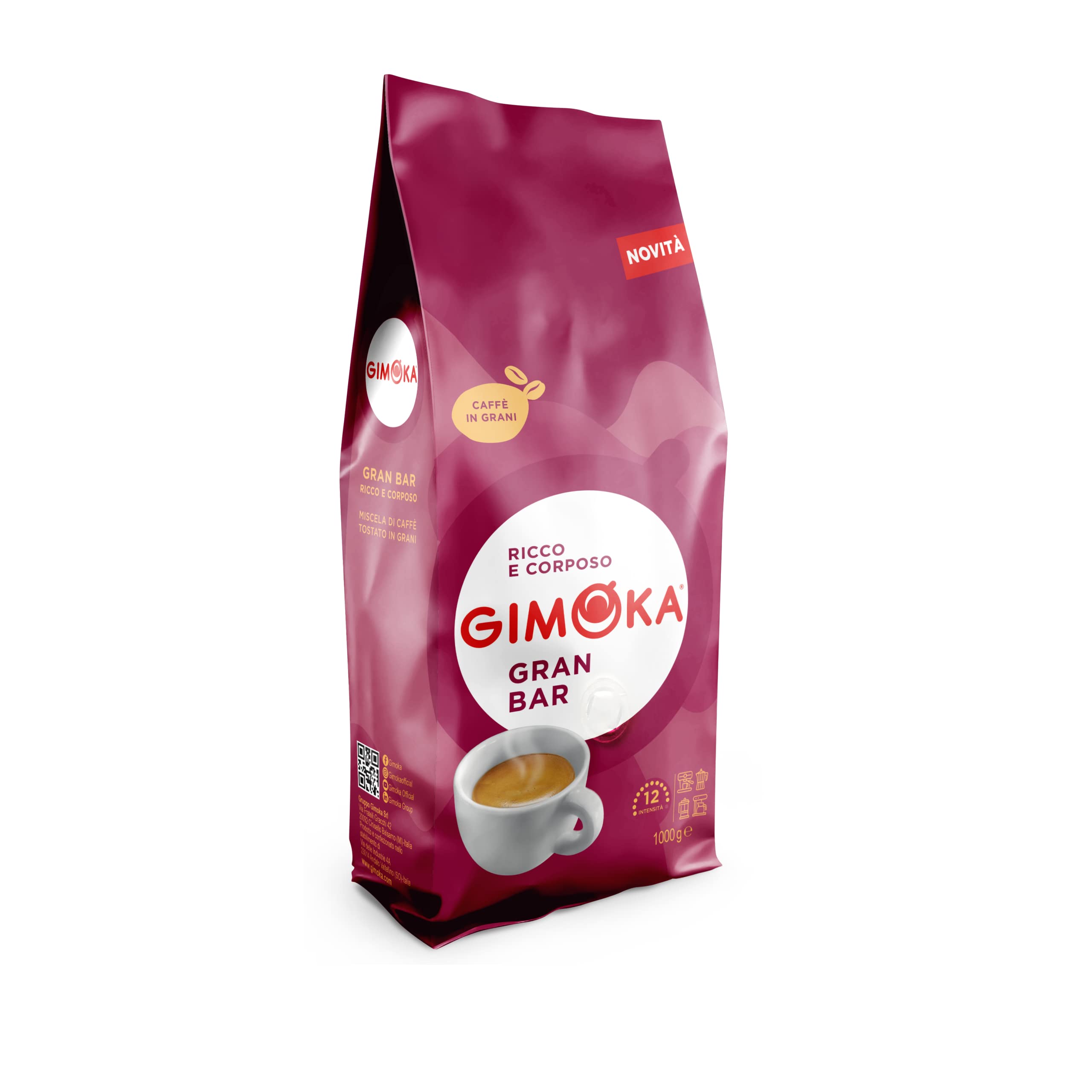 Gimoka Gran Bar Italian Espresso Coffee Beans, Light Roast (2/5), 1 Kg Whole Bean