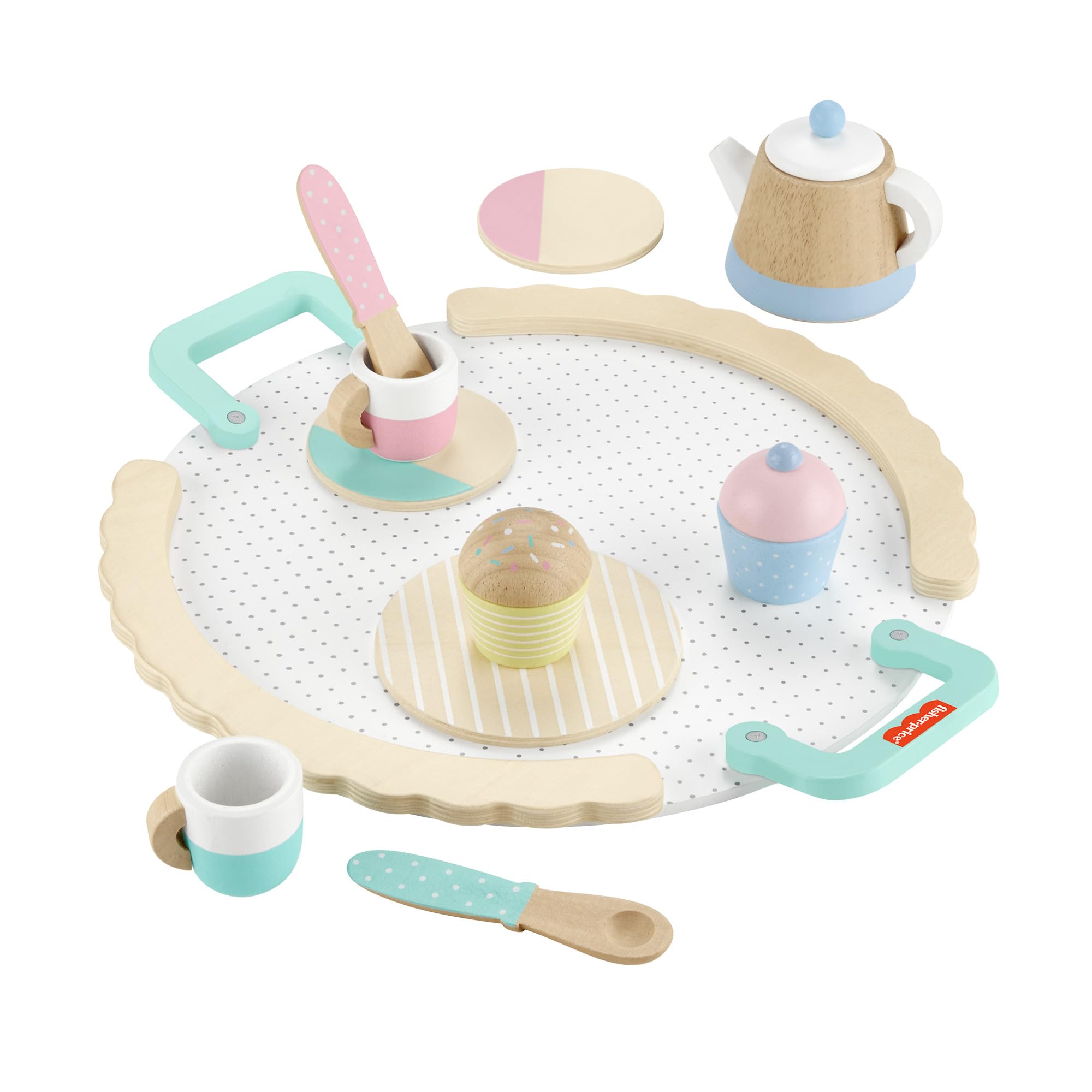 Fisher-Price Wooden Tea Set - 12-Piece Playset for Ages 3+