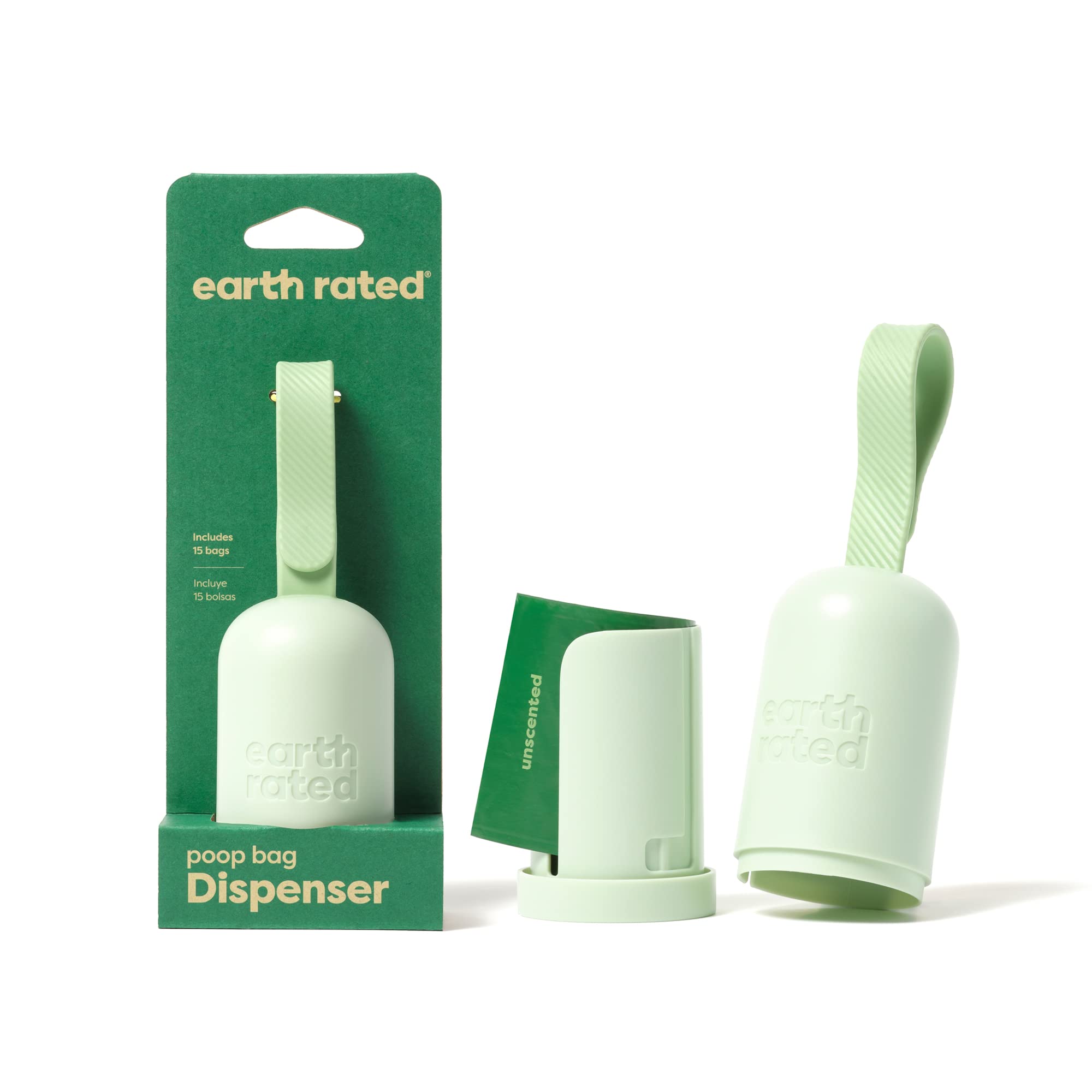 Earth Rated Dog Poo Bag Holder with 15 Unscented Bags | Durable Plastic Dispenser
