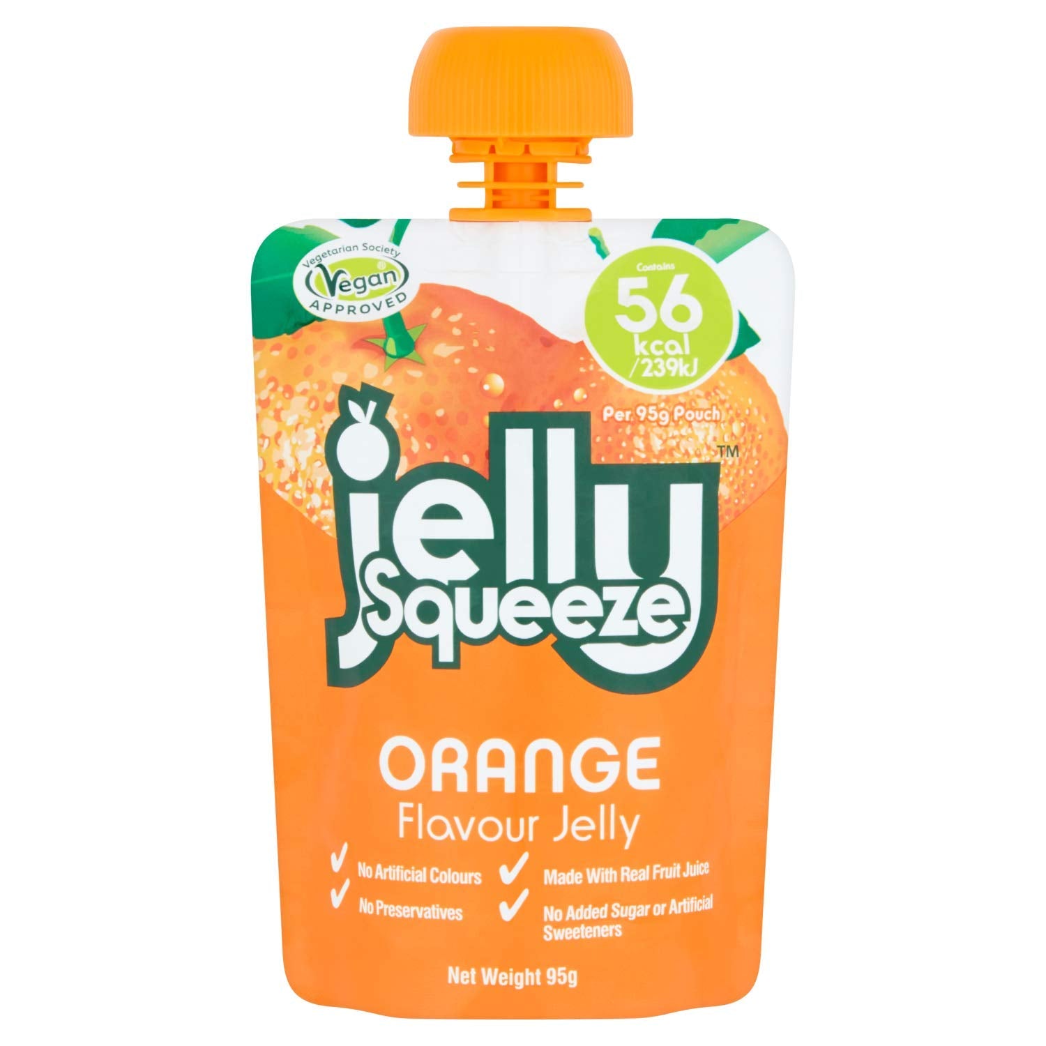 Jelly Squeeze Orange Flavour Jelly Pouches - No Added Sugar | Vegan | 16 x 95 g 1