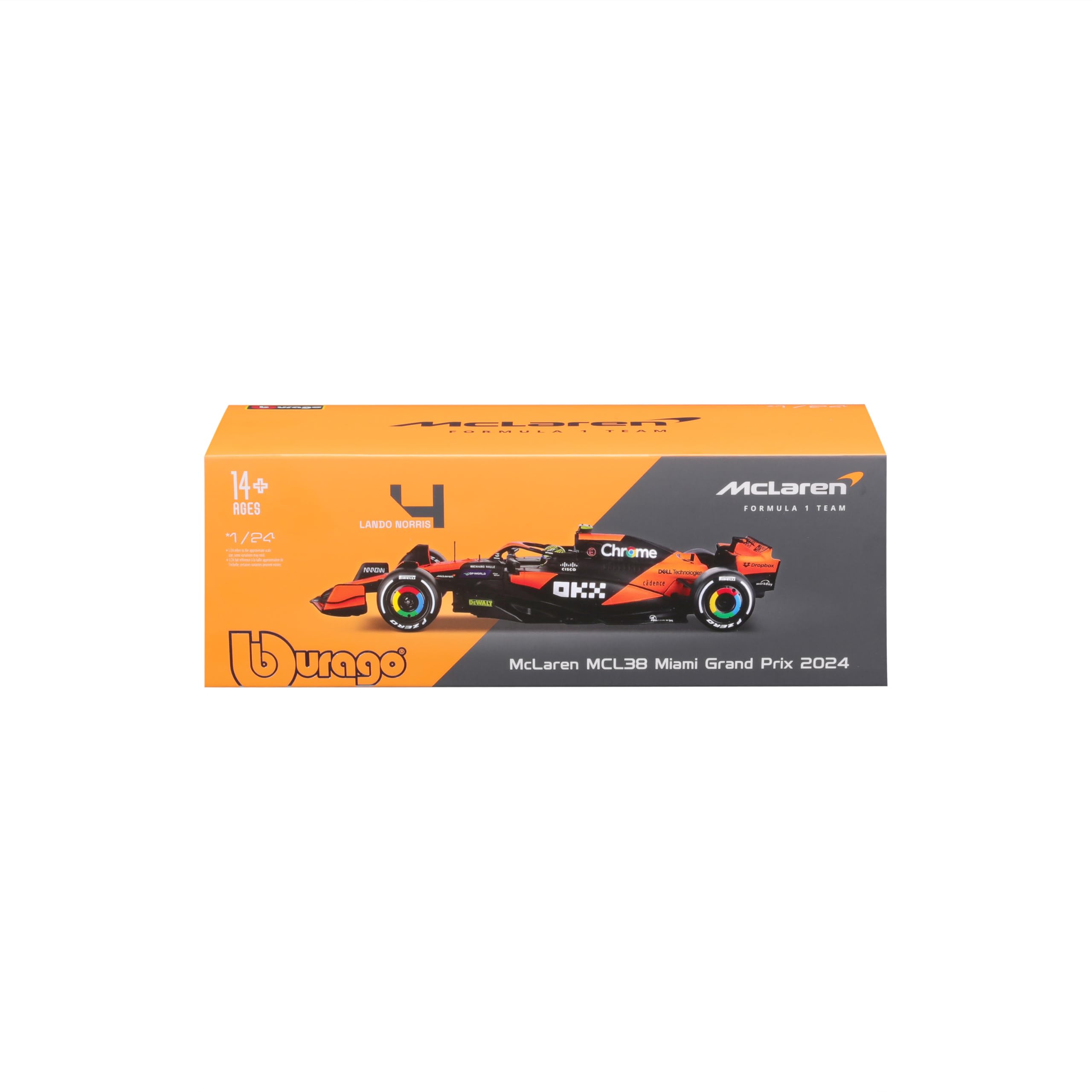 Bburago McLaren MCL38 F1 2024 Norris #4 with Helmet Diecast Model Car 1:24 Scale 7