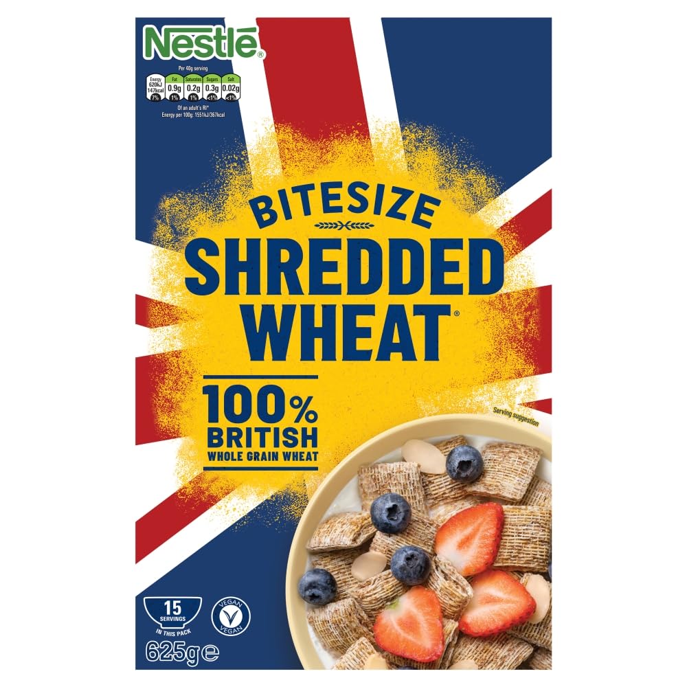Nestlé Bitesize Shredded Wheat Cereal, 625g - 100% Whole Grain, No Added Sugar, Vegan
