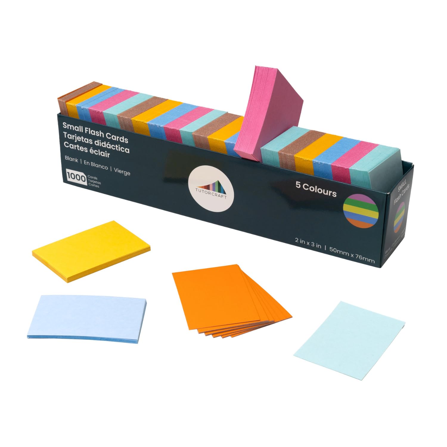 TutorCraft 1000 Blank Flash Cards - 7.6 x 5 cm Revision & Index Cards | Assorted Colors
