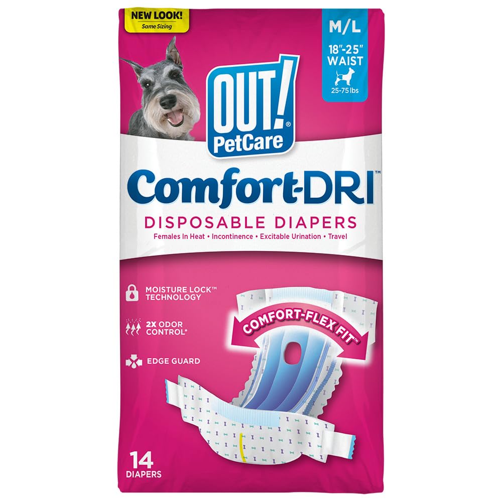 OUT! Disposable Female Dog Diapers - Leak-Proof Fit, Wetness Indicator | 14 Count, Medium/Large 1